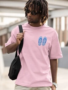 T-Shirt Summer Beach Hawaii Flip Flops Blue Minimalist Ref 1346 FLUXOGEEK - Màu Hồng baby - Xem 4