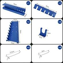 Pared de herramientas de metal, taller de pared perforada de tres partes, pared perforada para herramientas expandible con ganchos y soportes de 17 piezas, pared de herramientas para talleres 120X60X2CM - Azul - Ver 2