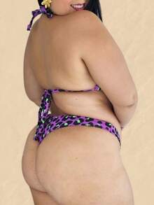 PLUS SIZE BIKINI SET WITH THONG WITHOUT PADDING AND CURTAIN - 紫色美洲虎 - 查看 4