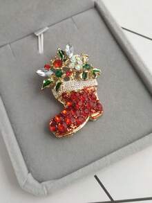 1 pieza Broche de bota de Papa Noel con cristal de la suerte, adorno rojo de Navidad con strass para mujer, regalo dulce para fiesta - botas - Ver 2