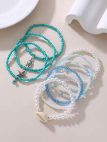 9 piezas Set de pulseras para niñas con cuentas de perlas, conchas y cuentas de semillas - 9 piezas - Ver 12