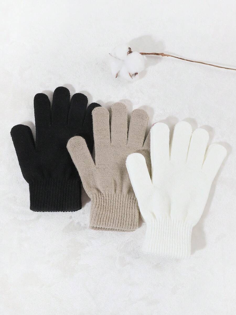 3件装欧美流行韩版休闲多用途厚针织手套冬季户外防寒 - 彩色 - 查看 1