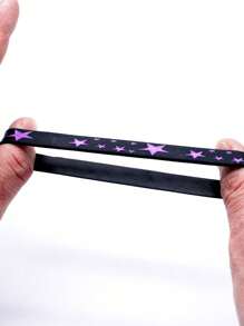 3pcs Black And White Silicone Wristband With Star Pattern - 3pcs Five-pointed Star Silicone Bracelet - View 7