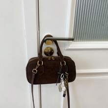 (Phong cách mặt dây chuyền ngẫu nhiên làm quà tặng) Túi đựng bowling thời trang, Túi xách dung tích lớn, Túi đeo chéo đa chức năng, Có dây đeo dài có thể tháo rời và mặt dây chuyền - Cà phê nâu - Xem 10