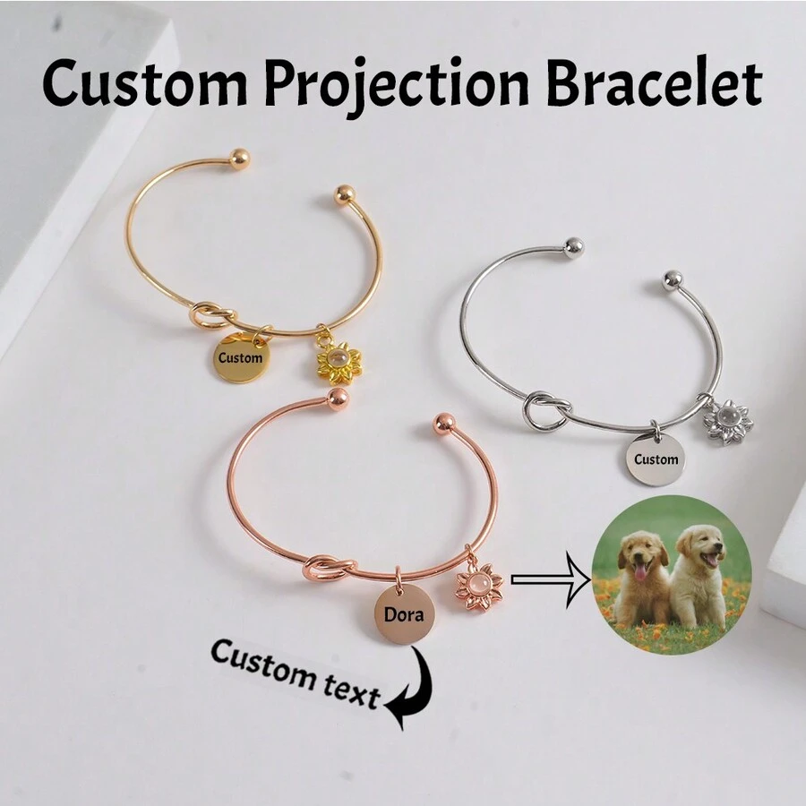 1 chiếc vòng tay chiếu ảnh mặt dây chuyền, vòng tay tên bằng thép không gỉ khắc laser, quà tặng cho gia đình và bạn bè - Nhiều màu - Xem 1