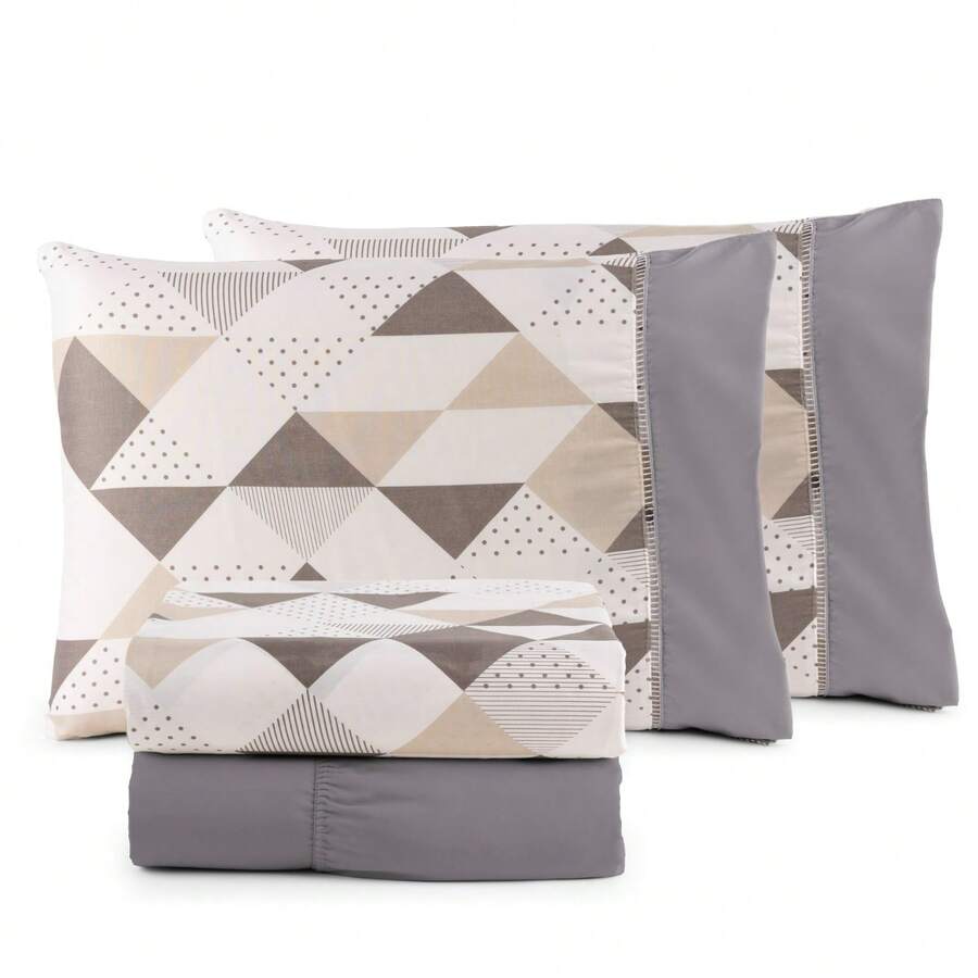 4 PIECE QUEEN SHEET SET 400 THREAD COUNT EXTRA SOFT PRINTED - 灰色 - 查看 1