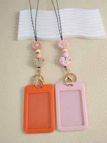 1 pezzo Elegante portachiavi a cordino con ciondolo a forma di cuore e perline in silicone, portachiavi a fiore di margherita fatti a mano di grandi dimensioni, portacarte e porta badge per studenti, insegnanti, medici e infermieri come regalo - Multicolore - Visualizzare 5