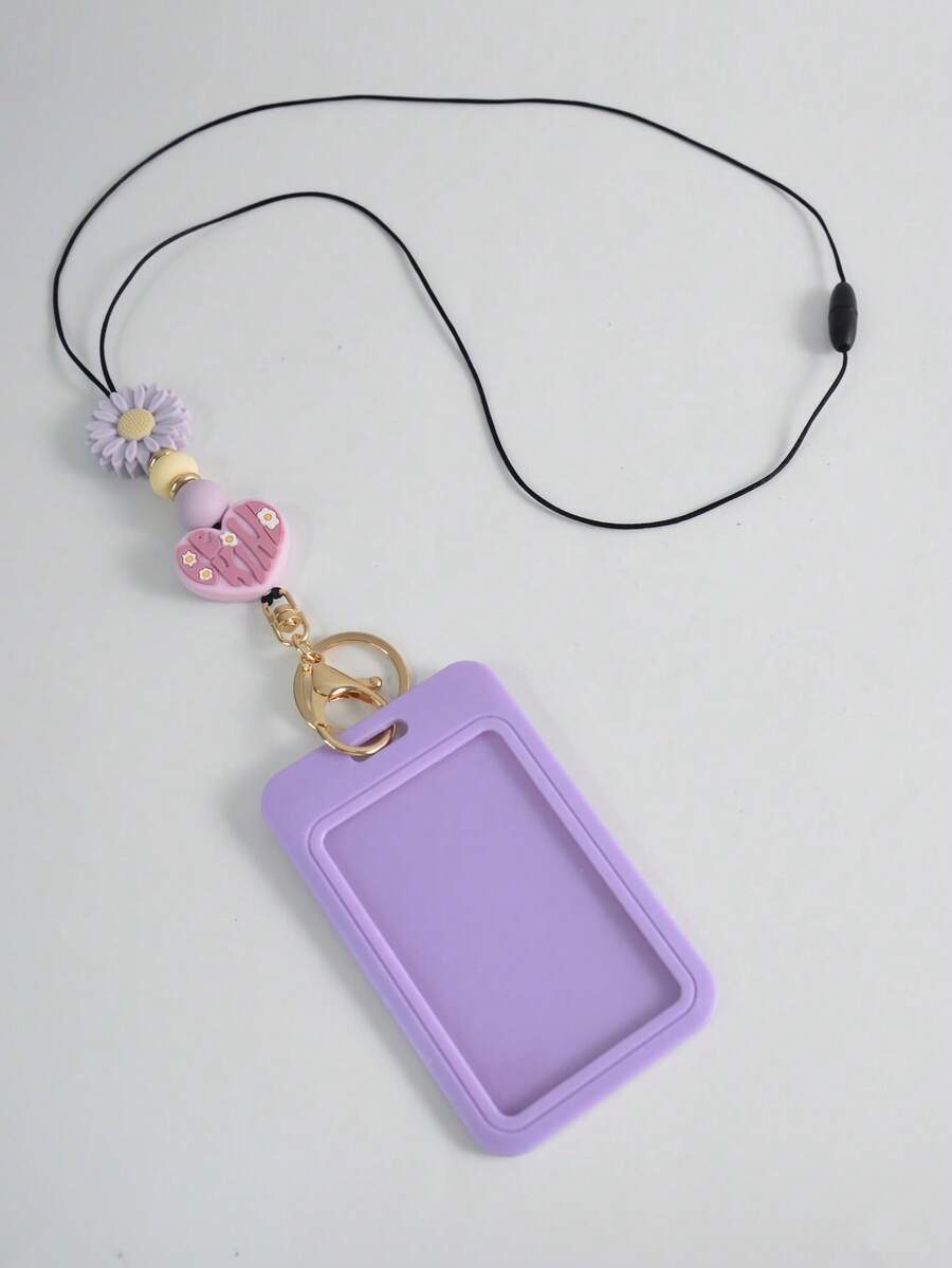 1 pezzo Elegante portachiavi a cordino con ciondolo a forma di cuore e perline in silicone, portachiavi a fiore di margherita fatti a mano di grandi dimensioni, portacarte e porta badge per studenti, insegnanti, medici e infermieri come regalo