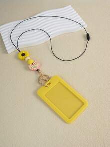 1 pezzo Elegante portachiavi a cordino con ciondolo a forma di cuore e perline in silicone, portachiavi a fiore di margherita fatti a mano di grandi dimensioni, portacarte e porta badge per studenti, insegnanti, medici e infermieri come regalo - Multicolore - Visualizzare 3