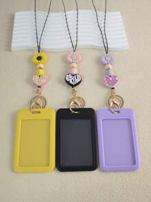1 pezzo Elegante portachiavi a cordino con ciondolo a forma di cuore e perline in silicone, portachiavi a fiore di margherita fatti a mano di grandi dimensioni, portacarte e porta badge per studenti, insegnanti, medici e infermieri come regalo - Multicolore - Visualizzare 6