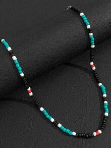 1 Piece/Bag 40+7cm Glass Mosaic Rice Beads Color Matching Design Sense Simple Personalized For Men Collarbone Chain Necklace Suitable For Daily Travel Wear Christmas New Year Valentine's Day Holiday Gift - Multicolor - View 8
