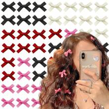 40Pcs Bow Hair Clips Bow Ribbons For Girls Sweet Bow Hair Clips Non Slip Hair Clips Cute Hair Clips Barrettes Bowknot Hair Clip Hair Accessories Little Bows For Hair,White Black Pink Blue Halloween Claw Clips Hair Slide - Color Mixing 2# - View 1