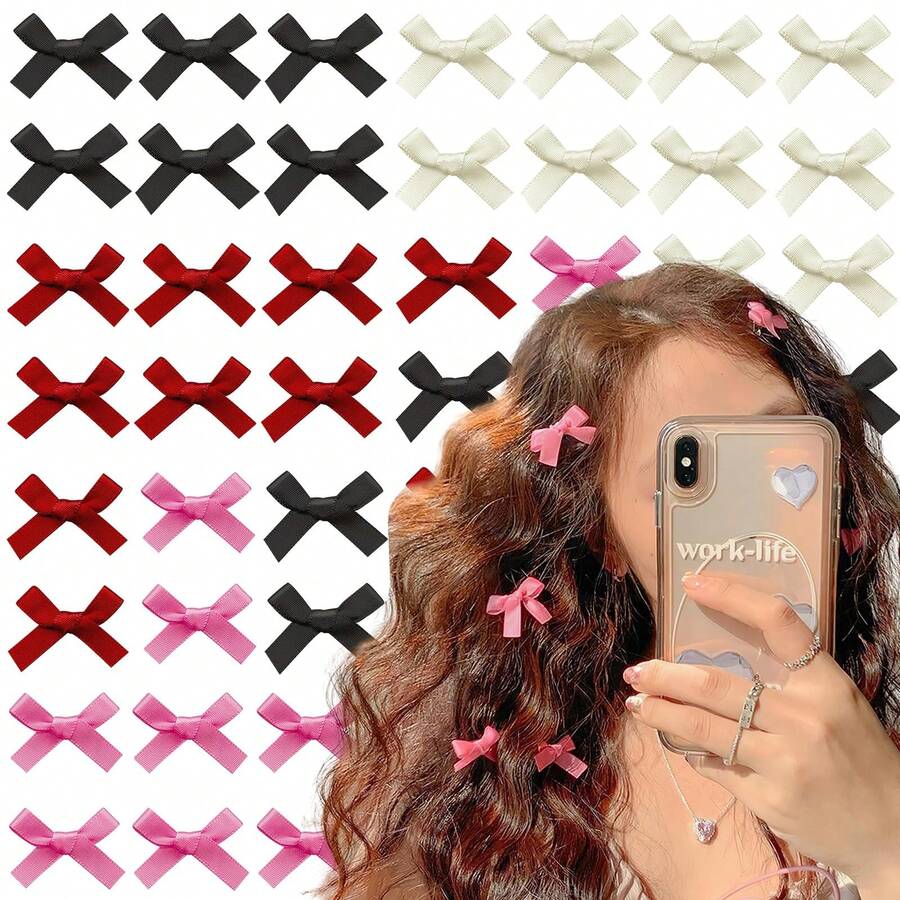 40Pcs Bow Hair Clips Bow Ribbons For Girls Sweet Bow Hair Clips Non Slip Hair Clips Cute Hair Clips Barrettes Bowknot Hair Clip Hair Accessories Little Bows For Hair,White Black Pink Blue Halloween Claw Clips Hair Slide - Color Mixing 2# - View 1