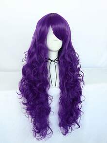 万圣节长蓬松大波浪耐热合成紫色头发带刘海女士角色扮演服装派对假发初学者友好紫色刘海假发节日感恩节生日礼物圣诞节装饰和 1 件假发帽 - 紫色 - 查看 4