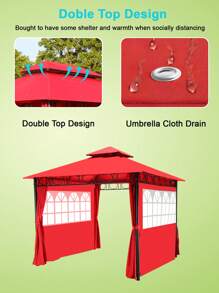Gazebos 10'x10' Canopy Tent Waterproof Canopies With 2 Sidewalls - Red - View 4