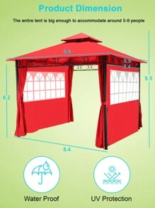 Gazebos 10'x10' Canopy Tent Waterproof Canopies With 2 Sidewalls - Red - View 3