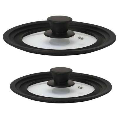  Juego 2 Tapas Sartén Universal  ✅Envíos 24/48h✅ Ollas, Cacerolas, Multidiámetro Borde Silicona, Cristal Válvula, Briebe, TotaLid, Transparente, 16-18-20 / 24-26-28