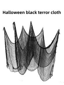 1pc Halloween Black Gauze Fabric For Haunted House, Bar Decor Or Scary Room Setup,Christmas