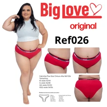 kit 5 Calcinhas tangão Plus Size  BIG LOVE Cintura Alta Com Cós Largo de Algodão Cotton  Ref026 - Multicolorido - Visão 4