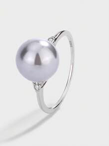 Fashionable S925 Sterling Silver Single Pearl Ring With Diamond Accent, Suitable For Daily Wear, Parties And Ceremonies, Random Box Style