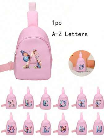 1入男女童用尼龍拉鍊式字母印花時尚小胸包，全能休閒包適用於日常使用