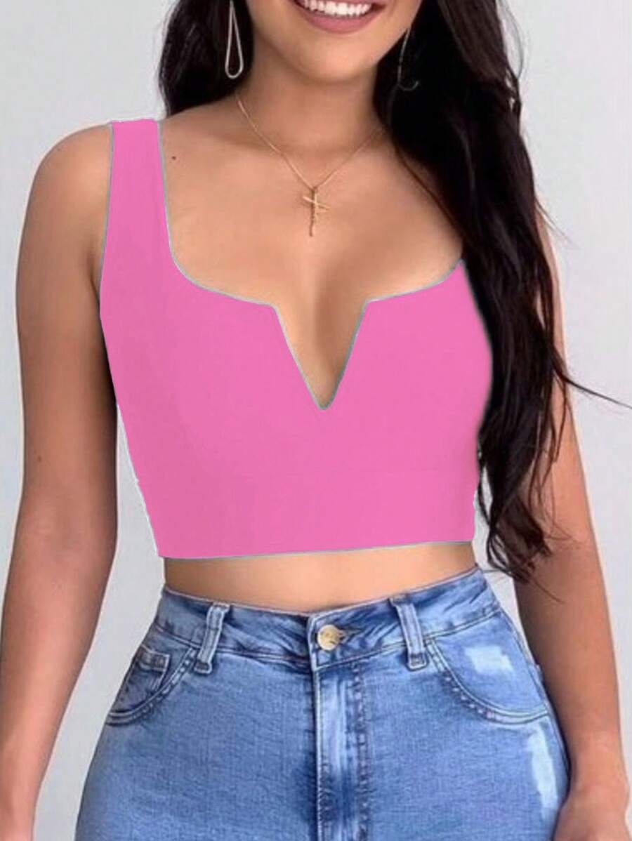 CROPPED TOP WITH STRAP, V-NECK, SEXY, SIMPLE, CASUAL - Baby Pink - View 1