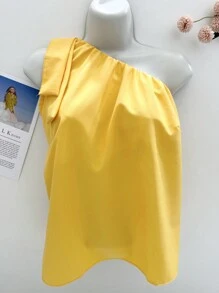Women's One Shoulder Blouse - 黃色 - 查看 1