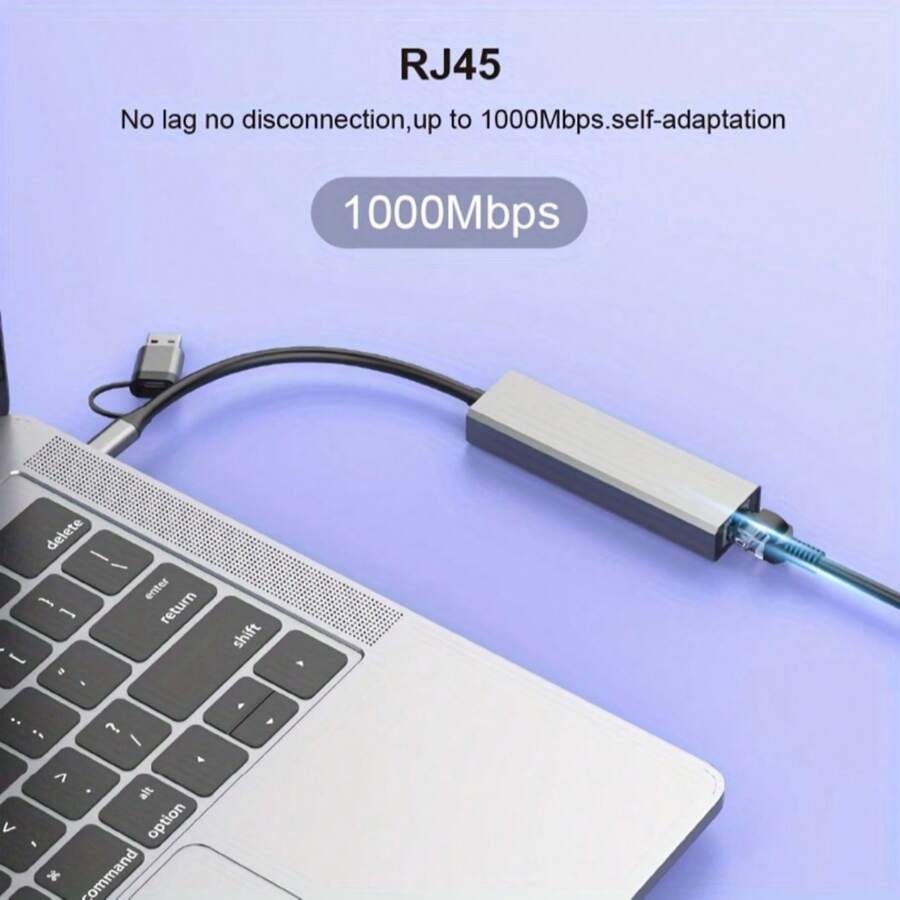 4-In-1 Dual-Head Adapter With Gigabit Ethernet, USB 2.0 Hub, For Connecting External USB Devices, Smartphones, Laptops, Desktops, Tablets - Grey - View 1