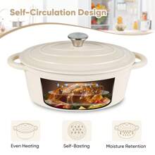 Nalupatio 4.5 QT Enameled Oval Dutch Oven Pot With Lid And Dual Handles, Cast Iron Dutch Oven For Cooking, Bread Baking, Non-Stick Enamel Coated Cookware - Cream - View 6