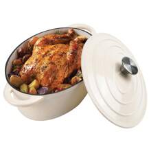 Nalupatio 4.5 QT Enameled Oval Dutch Oven Pot With Lid And Dual Handles, Cast Iron Dutch Oven For Cooking, Bread Baking, Non-Stick Enamel Coated Cookware - Cream - View 3