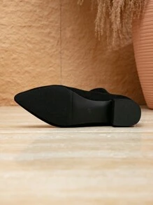 Women's Black Mid-Calf Low Heel Boots With Zipper Back - Black - View 6