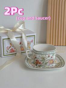 2 件陶瓷咖啡杯碟套装，瓷器茶具，高端骨瓷茶具，包括带有完美印花图案的杯子和碟子，是送给朋友、妈妈、爸爸、男朋友、女朋友的理想礼物，优雅的花卉设计茶杯和碟子，卡布奇诺、拿铁杯，非常适合家庭、办公室、派对、生日、婚礼返校礼物