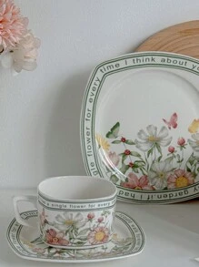 2 件陶瓷咖啡杯碟套装，瓷器茶具，高端骨瓷茶具，包括带有完美印花图案的杯子和碟子，是送给朋友、妈妈、爸爸、男朋友、女朋友的理想礼物，优雅的花卉设计茶杯和碟子，卡布奇诺、拿铁杯，非常适合家庭、办公室、派对、生日、婚礼返校礼物