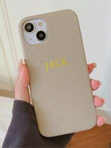 1pc Personalize Customization Name Lychee Pattern Leather Case