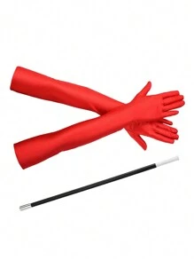 D EXCEED 2 PCS 1920s Flapper Costume Accessories Set For Women Great Gatsby Long Solid Colour Gloves And Plastic Stick Stretchy Adult Size Elbow Length Halloween Gift Opera Tea Party Bridal Wedding Church Halloween Decorations Gift - Multicolor - View 14