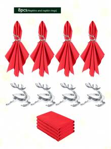 8 Stücke/Set glänzende Hirsch & rote Servietten Ringe, für Dinner Partys, Hochzeiten, Familienfeiern oder den täglichen Gebrauch - Dekorieren Sie Ihren Tisch stilvoll
