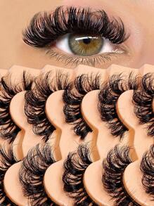 Asiteo 7 对 D 卷自然凌乱仿貂皮假睫毛，浓密丰盈，打造惊艳妆容，可重复使用，易于佩戴 - 交叉款 - 查看 1