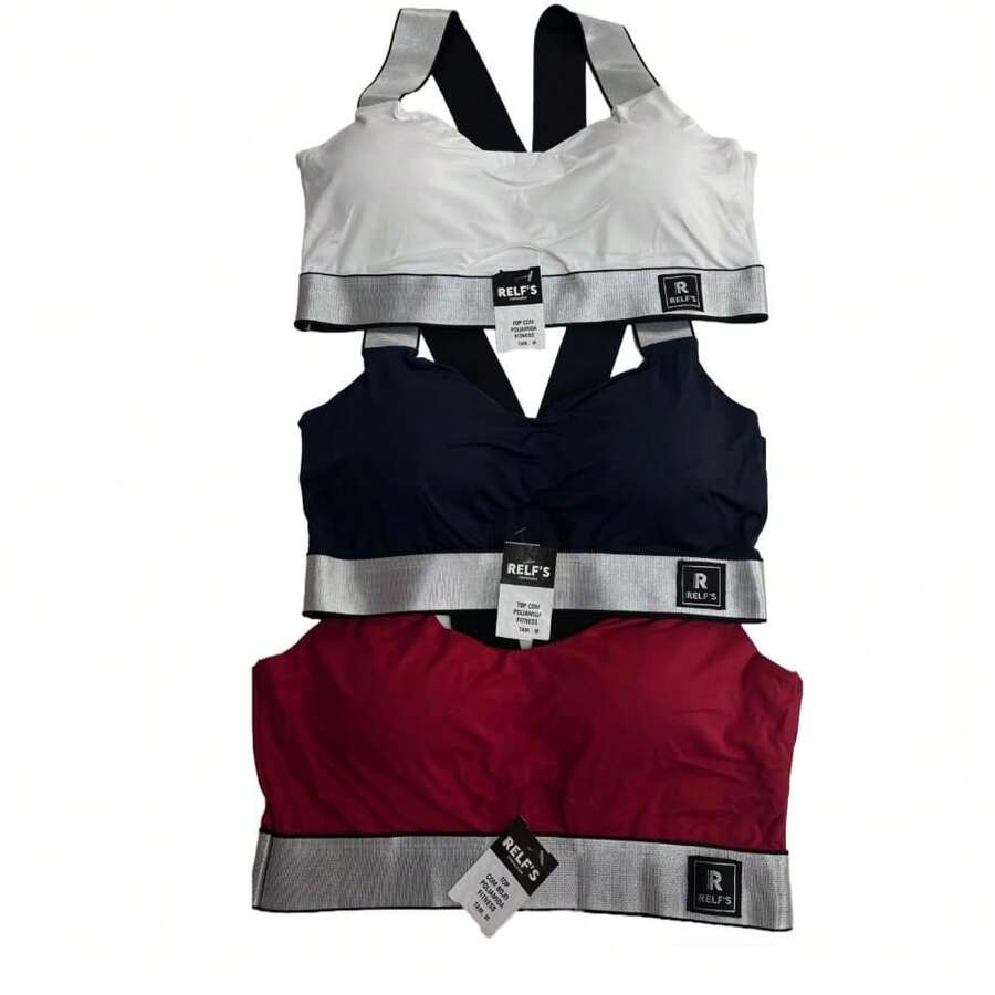 Kit 4 Elastic Gym Top Exposed Reinforced Plain Polyamide With Removable Pads Women's Fitness Fashion - Nhiều màu - Xem 1