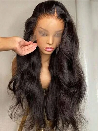 13x4 Lace Front Wig, Human Hair, Wavy Curly, Pre-Plucked, Wavy Curly Lace Front Wig, Women Natural Black