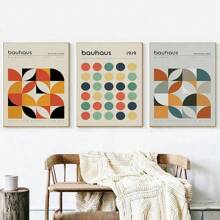 1 pieza Póster de la exposición Bauhaus Silla Pintura en lienzo geométrica abstracta minimalista de un hombre corriendo en naranja y negro para decoración de pared del hogar sin marco - Multicolor - Ver 6
