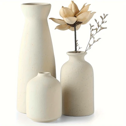 1Set/3Pcs Glazed Rustic Vase, OdernCeramic Vase For Home Decoration, Suitable For Fireplace, Table, Kitchen, Living Room Decoration Flowers, Decorations, Home Decorations, Ornaments, Home Gifts, Home Accessories, Home Furnishings, FurnishingsNordic, Style, Fashion, Simple, Vase, Dried. Flower Vase Glass Vase