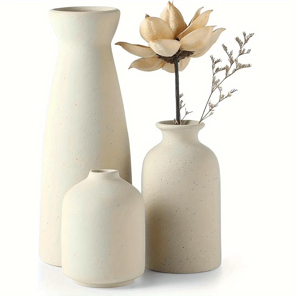 1Set/3Pcs Glazed Rustic Vase, OdernCeramic Vase For Home Decoration, Suitable For Fireplace, Table, Kitchen, Living Room Decoration Flowers, Decorations, Home Decorations, Ornaments, Home Gifts, Home Accessories, Home Furnishings, FurnishingsNordic, Style, Fashion, Simple, Vase, Dried. Flower Vase Glass Vase