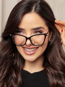 WOMEN'S CAT EYE GLASSES FRAME TR90 METAL TEMPLE ANTI UV400 LENS REST - Black - View 2