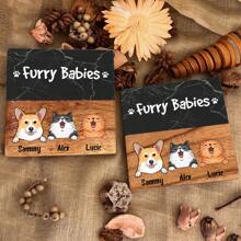 Personaje personalizado - Bebés peludos - Posavasos de mármol y madera personalizados como regalo para papá de mascota, mamá de mascota, amantes de gatos y perros