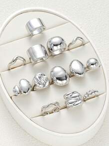 13pcs Asymmetrical Design Women Rings Set, Casual Wear Or Daily Accessory, Girlfriend Birthday Gift - Style 6 - View 2