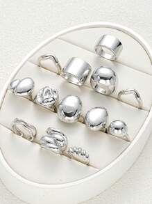 13pcs Asymmetrical Design Women Rings Set, Casual Wear Or Daily Accessory, Girlfriend Birthday Gift - Style 6 - View 3