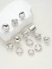 13pcs Asymmetrical Design Women Rings Set, Casual Wear Or Daily Accessory, Girlfriend Birthday Gift - Style 6 - View 4