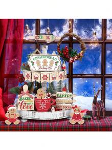 13pcs Gingerbread Men Christmas Wood Decorative Set With Display Tray (0.2 Inch Thickness), Including Gingerbread Man, Snowman, Santa Claus, Rolling Pin, Suitable For Holiday Party, Kitchen Tabletop Decoration (Tray Not Included),Christmas - Color Mixing - View 5