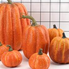 7pcs Lifelike Pumpkin Decor Set, Halloween Pumpkin Ornament Decoration Prop Ideal For DIY Crafts, Home & Party Decorations, Perfect Halloween Gift