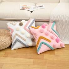 1pc Bohemian Plush Geometric Pom Pom Decorative Throw Pillow Case For Living Room, Bedroom, Party, Cute Embroidered